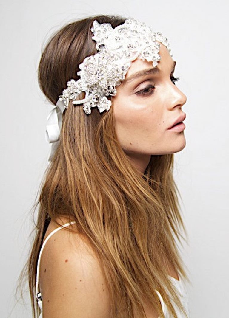 Accessori capelli sposa fascia in pizzo con punti luci e nastro in raso  alla vendita sito web Italiano - Sposamore