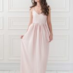 Simple bridesmaid or party dress 18 years in silk satin with V-neck thin straps custom made