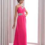 Vestiti eleganti da cerimonia economici online in chiffon monospalla con tante decorazioni di paillettes e pietre scintillanti