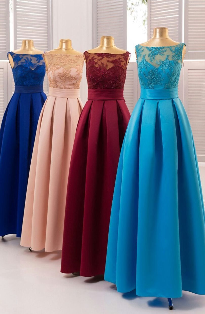 Elegantes vestidos formales para bodas baratos con falda de satén y corpiño  de encaje a la venta en internet - Sposamore