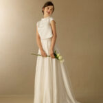 Abito da sposa A-line in satin semplice accollato