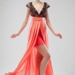 Reliable online formal dresses made in chiffon and lace V-neck skirt with side slit