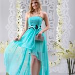 Abiti eleganti italiani asimmetrici online per occasioni speciali corpino drappeggiato e cintura con fiocco