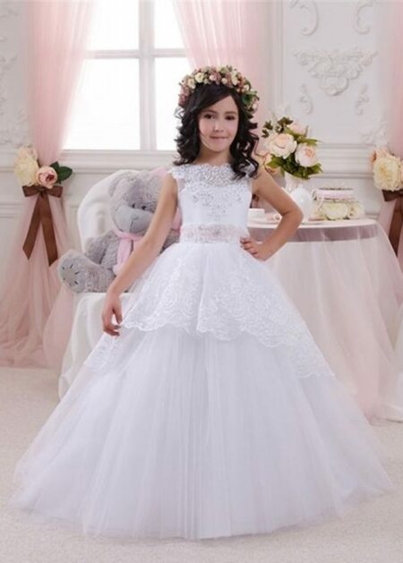 Elegante vestito per bambina per prima comunione in vendita online shop  italiana stilo principessa in tulle con applicazioni di pizzo - Sposamore