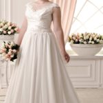 Vestido de novia talla grande corte A hecho en satèn con falda de chifòn plisada a la venta a precio barato