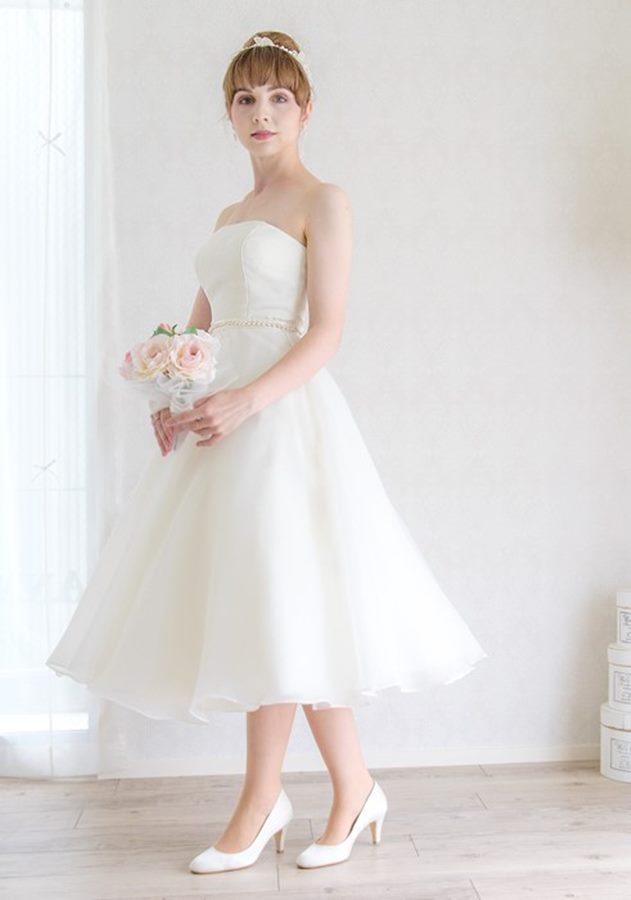 Short, Simple Wedding Dress Made of Satin, Tea-length Wedding