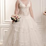 Vestido de novia princesa para mujeres gorditas a la venta a precio económico online confeccionado en satèn y tul con cuello redondo y copas preformadas