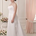 Plus size straight cut wedding dress with detachable train sweetheart neckline made of satin with lace applications at a cheap price.