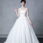 Elegant A line wedding dress with straight neckline, lace bodice, tulle skirt decorated with tulle ruffles on the back, detachable chapel train