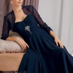 Vestito elegante da cerimonia grandi firme on line fatto in chiffon con coprispalle di maniche tre quarti corpetto drappeggiato con pietre scintillanti