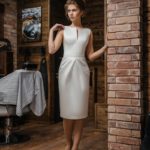 Cheap online straight cut wedding dress made in satin with V neckline