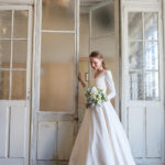 Romantic wedding dress for winter weddings A line style with long sleeves decorated with buttons
