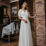 Cheap online empire style wedding dress with V neck made in chiffon