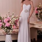 Elegant and romantic A-line civil wedding dresses with draped bust and sweetheart neckline, made in chiffon