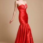 Elegant cheap evening dress made in satin with draped bodice whith sweetheart neckline mermaid style in red color