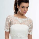 Lace lingerie-style bustier wedding jacket with round neckline and short sleeves