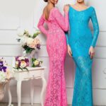 Vestito elegante disponibile in tutti i colori per occasioni speciali scivolato con scollo a V, maniche lunghe semitrasparente