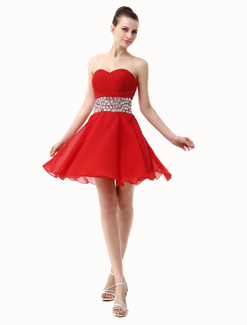 Elegante vestido para adolecente corto y económico de color rojo