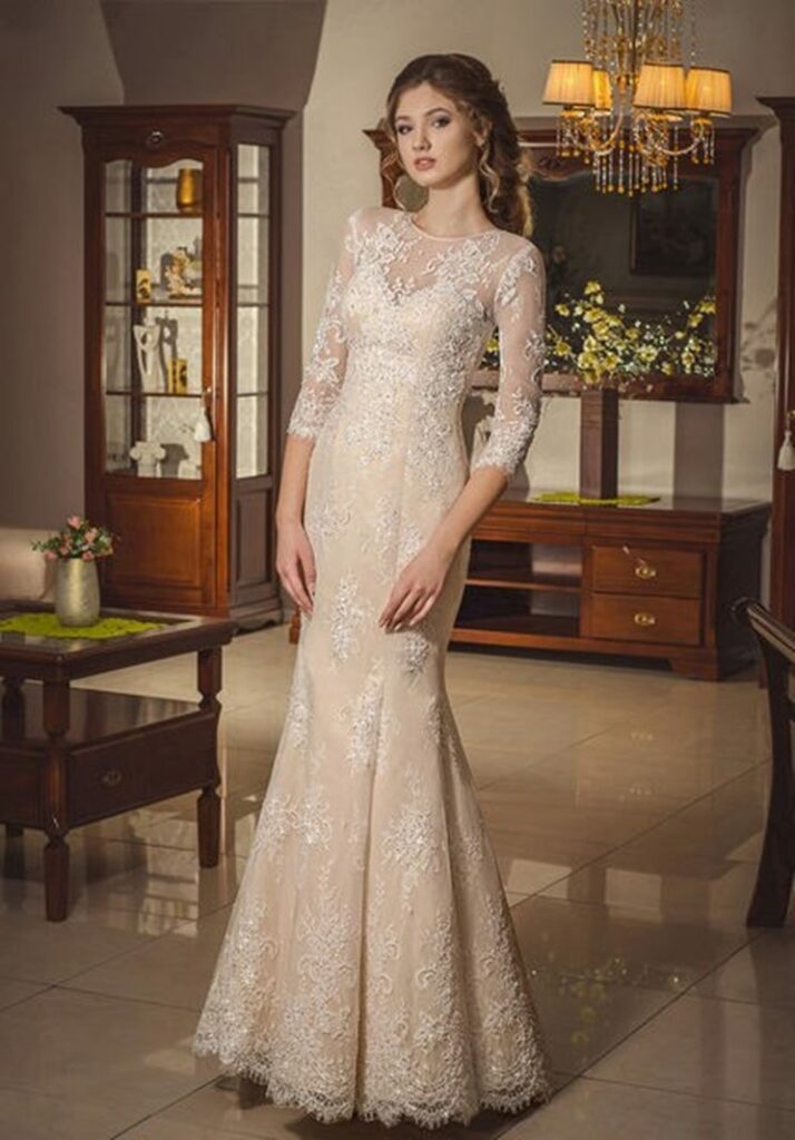 Vestito Matrimonio Maniche Lunghe Abito Da Sposa Sirena Con