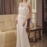 Slimming wedding dresses, elegant mermaid style wedding dress made of lace with belt decorated with rhinestones and beads