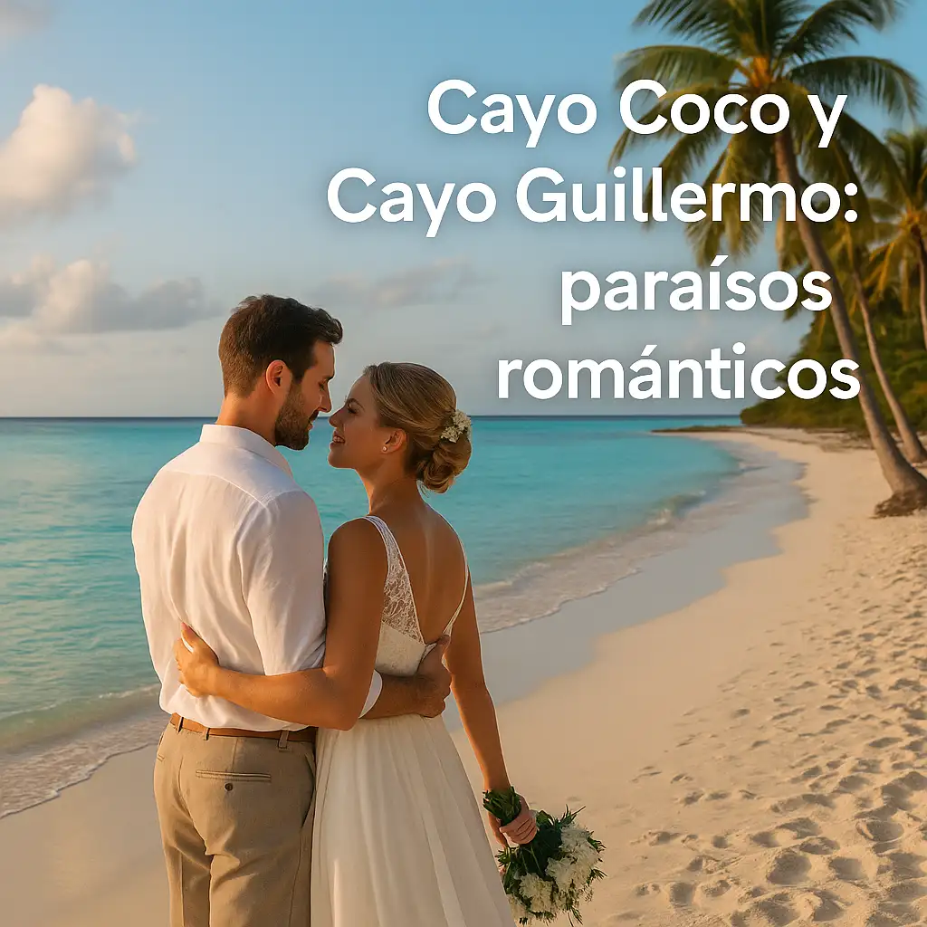 “Imagen romántica para artículos sobre bodas en Cayo Coco y Cayo Guillermo, mostrando un paraíso íntimo y exclusivo en Cuba con paquetes todo incluido.”
