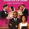 Imagen promocional con fondo fucsia vibrante que muestra novios, organizadores profesionales y escenarios cubanos auténticos, representando a Modahabana y BodasCuba.me.