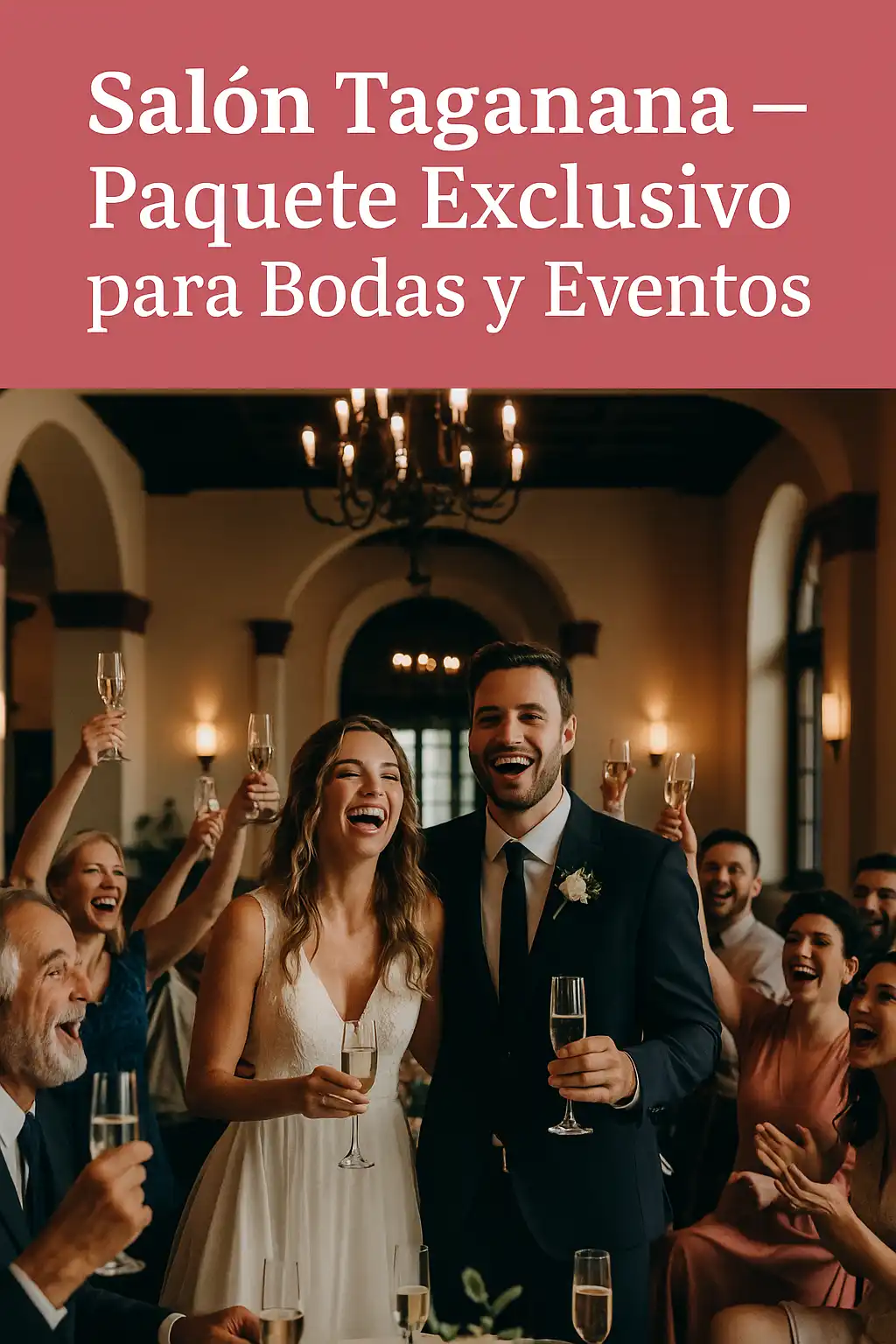 Imagen del Salón Taganana en el Hotel Nacional de Cuba durante una boda. Los novios sonríen mientras los invitados brindan y aplauden. La decoración es colonial, con lámparas de hierro y ambiente cálido. Perfecta para promocionar el paquete exclusivo de bodas y eventos.