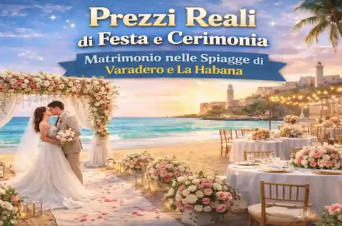 Matrimonio in spiaggia a Varadero e La Habana con cerimonia romantica, arco floreale e ricevimento elegante vista mare.