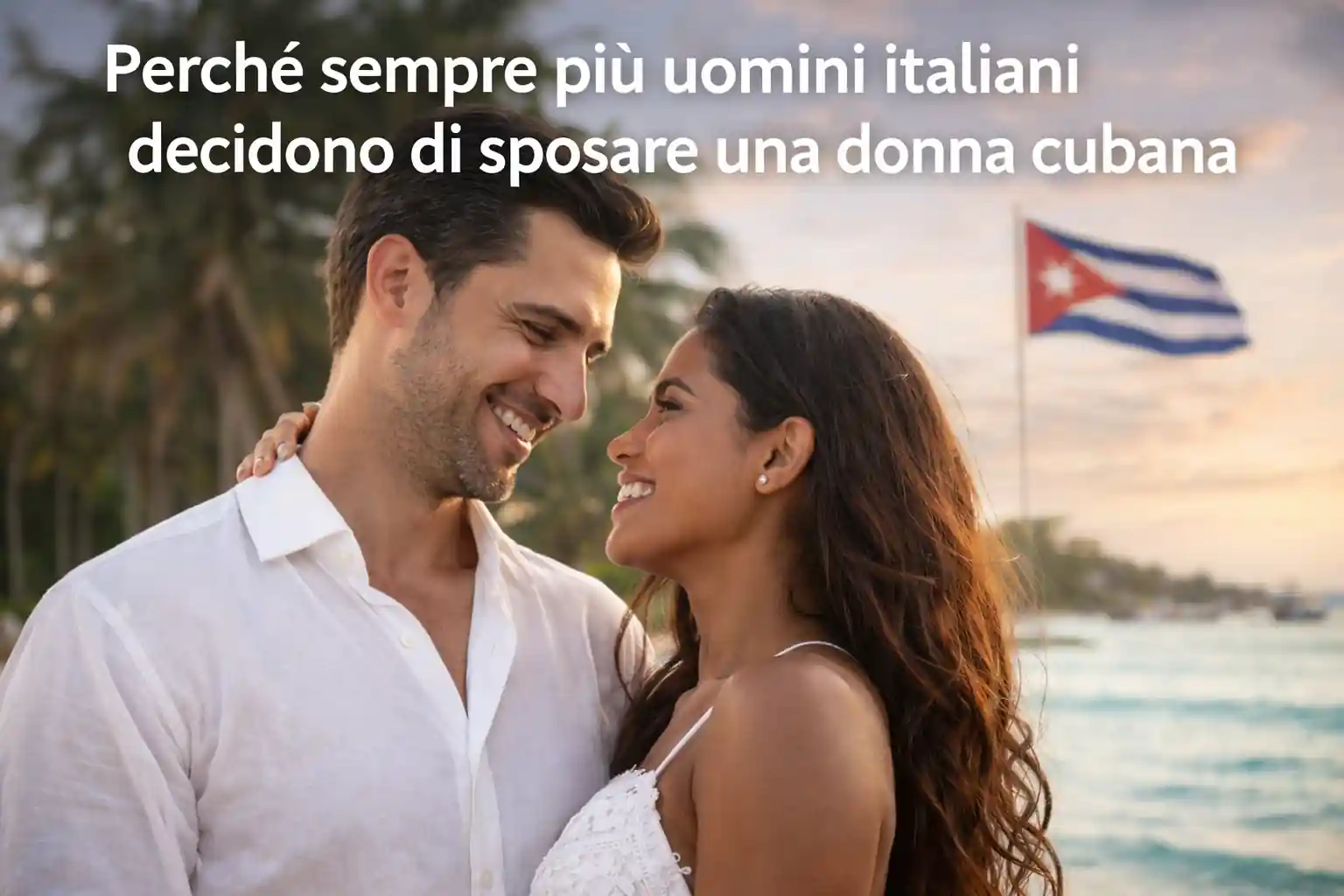 Uomo italiano che sposa una donna cubana durante un matrimonio romantico sulla spiaggia a Cuba