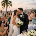 Matrimonio elegante al Hotel Nacional di Cuba con sposi e invitati durante il ricevimento, atmosfera romantica all’Avana