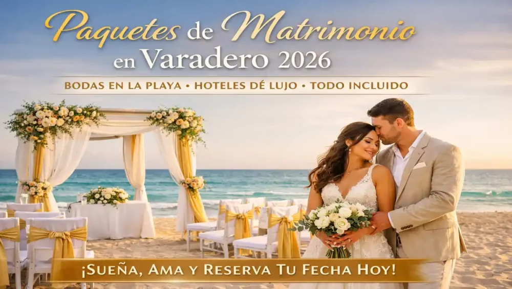 Paquetes de matrimonio en Varadero con boda en la playa, ceremonia romántica frente al mar y decoración elegante todo incluido para 2026